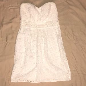 White eyelet strapless cocktail dress